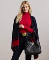 Ralph Lauren Intarsia-knit Two-tone Poncho In Lauren Navy,festive Red