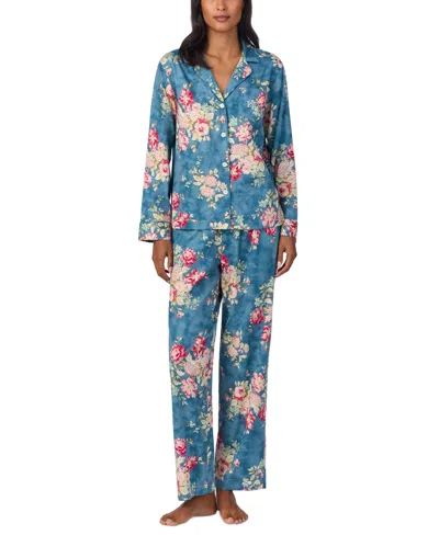 Lauren Ralph Lauren Women's Floral Notched-collar Pajama Set In Blue Floral