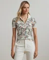 Ralph Lauren Plus Size Print Stretch Pique Polo Shirt In Cream Multi
