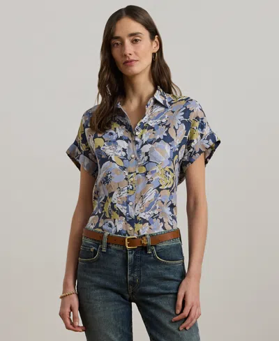Ralph Lauren Petite Relaxed-fit Floral Short-sleeve Shirt In Blue Multi