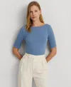 Ralph Lauren Stretch Cotton Boatneck T-shirt In Pale Azure