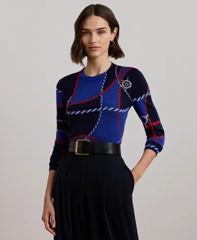 Ralph Lauren Rope-print Cotton-blend Sweater In Blue Multi