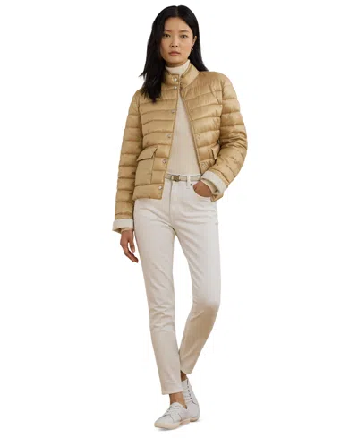Ralph Lauren Petite Snap-front Stand-collar Packable Coat In Sand Dune