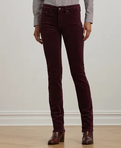 Ralph Lauren Petite Stretch Corduroy Mid-rise Straight Pants In Burgundy