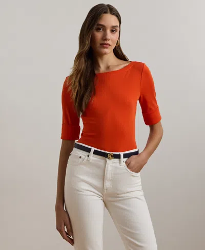 Ralph Lauren Petite Stretch Cotton Boatneck Tee In Orange Lily