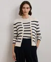 Ralph Lauren Women's Striped Cotton-blend Cardigan In Mascarpone Cream  Lauren Navy