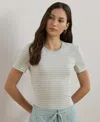 Ralph Lauren Striped Stretch Cotton Crewneck Tee In Aqua Pearl,mascarpone Cream
