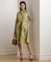 Ralph Lauren Petite Tie-front Linen Shirtdress In Light Olive