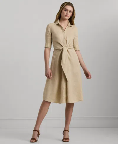 Ralph Lauren Petite Tie-front Shirtdress In Explorer Sand