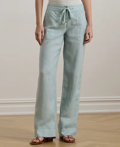 Ralph Lauren Petite Wide-leg Linen Pants In Aqua Pearl