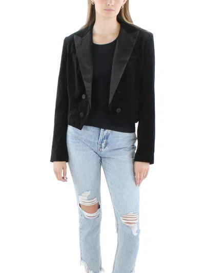 Lauren Ralph Lauren Petites Womens Collar Velvet Open-front Blazer In Black
