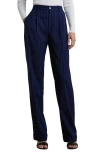 Ralph Lauren Lauren  Pinstripe Wool Blend Straight Leg Pants In Navy/white