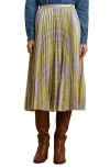 Ralph Lauren Checked Plaid Pleated Georgette Skirt In Green Multi