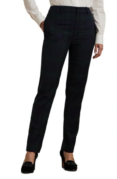 Ralph Lauren Lauren  Plaid Satin Straight Leg Pants In Green/navy/black