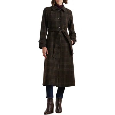 Lauren Ralph Lauren Plaid Wool Blend Maxi Trench Coat In Brown Plaid