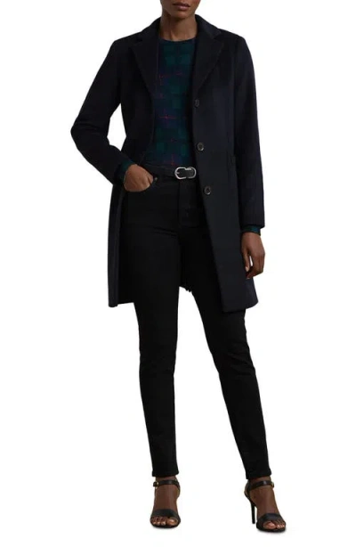 Ralph Lauren Lauren  Plaid Wool Blend Reefer Coat In Regal Navy