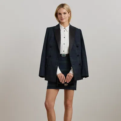 Ralph Lauren Plaid Wool-blend Twill Pencil Miniskirt In Green/navy/black