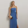 Ralph Lauren Pleated Jersey Strapless Gown In Soft Lazuli