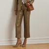 Ralph Lauren Pleated Metallic Linen Cropped Pant In Metallic Bronze