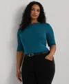 Ralph Lauren Stretch Cotton Boatneck Tee In Turquoise Sky