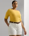 Ralph Lauren Stretch Cotton Boatneck Tee In Primrose Yellow