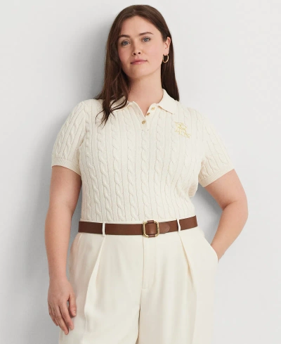 Lauren Ralph Lauren Plus Size Cable-knit Polo Shirt In Mascarpone Cream