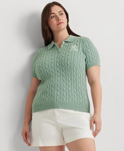 Lauren Ralph Lauren Plus Size Cable-knit Polo Shirt In Soft Laurel