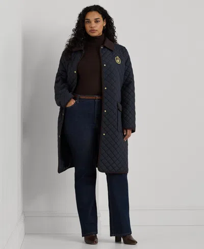 Ralph Lauren Plus Size Collared Quilted Coat In Dk Navy