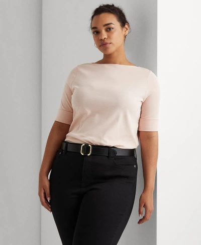 Lauren Ralph Lauren Plus Size Cotton-blend Boatneck Top In Pale Rose