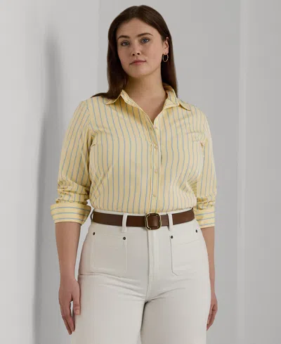 Lauren Ralph Lauren Plus Size Cotton Striped Shirt In Yellow Multi