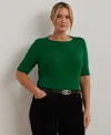 Ralph Lauren Plus Size Elbow-sleeve Top In Green