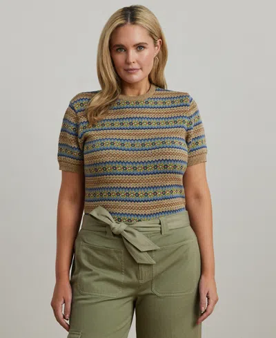 Ralph Lauren Plus Size Fair Isle Short-sleeve Sweater In Multi