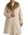 Ralph Lauren Plus Size Faux-fur-collar Coat In Cream,beige