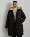 Ralph Lauren Plus Size Faux-fur-trim Hooded Puffer Coat In Black