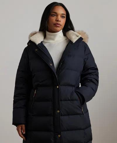 Ralph Lauren Plus Size Faux-fur-trim Hooded Puffer Coat In Dk Navy