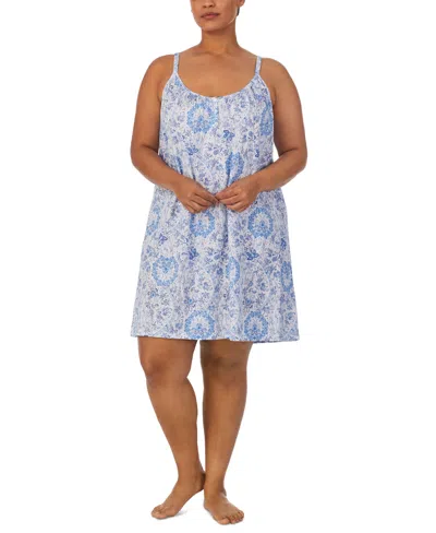 Lauren Ralph Lauren Plus Size Floral Double-strap Nightgown In Blue Floral