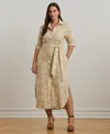 Ralph Lauren Plus Size Floral Linen Shirtdress In Cream Tan