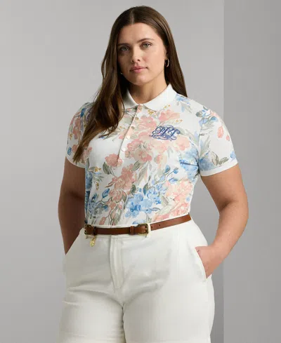 Lauren Ralph Lauren Plus Size Floral Polo Shirt In White Multi