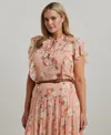 Ralph Lauren Plus Size Floral Ruffle-trim Georgette Blouse In Pink Multi