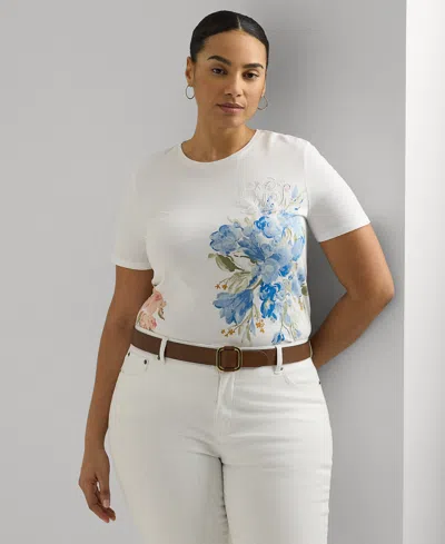 Lauren Ralph Lauren Plus Size Floral Short-sleeve Tee In White