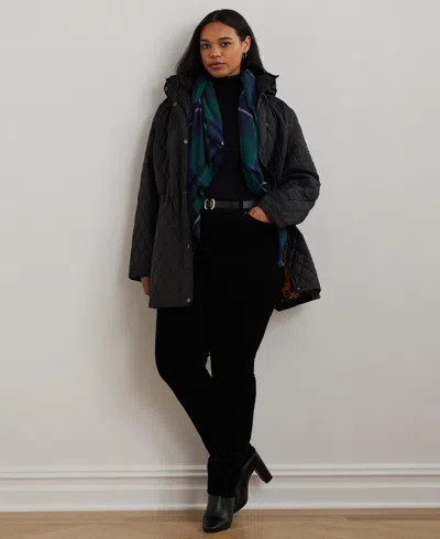 Ralph Lauren Plus Size Hooded Quilted Coat In Black