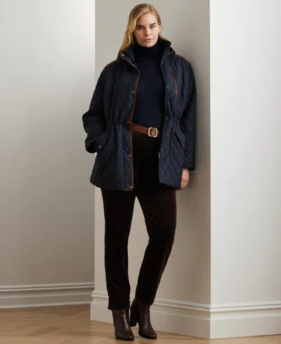 Ralph Lauren Plus Size Hooded Quilted Coat In Dk Navy