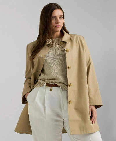 Lauren Ralph Lauren Plus Size Hooded Raincoat In Birch Tan
