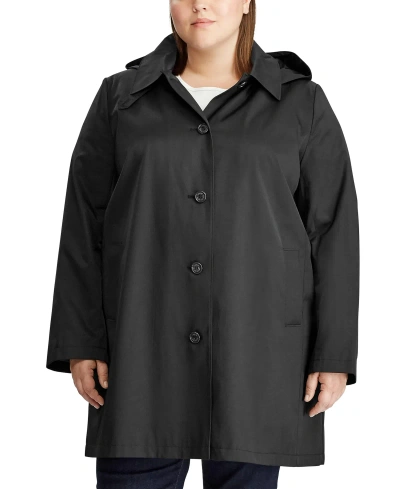Lauren Ralph Lauren Plus Size Hooded Raincoat In Black