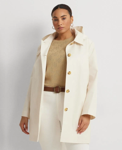 Lauren Ralph Lauren Plus Size Hooded Raincoat In Cream