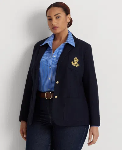 Lauren Ralph Lauren Plus Size Jacquard Blazer In Lauren Navy