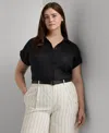 Ralph Lauren Plus Size Linen Dolman Sleeve Top In Polo Black
