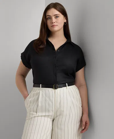 Ralph Lauren Plus Size Linen Dolman Sleeve Top In Polo Black