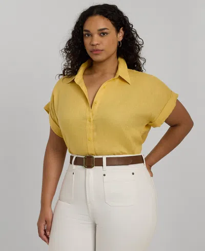 Lauren Ralph Lauren Plus Size Linen Dolman Sleeve Top In Primrose Yellow
