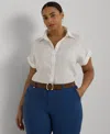 Ralph Lauren Plus Size Linen Dolman Sleeve Top In White